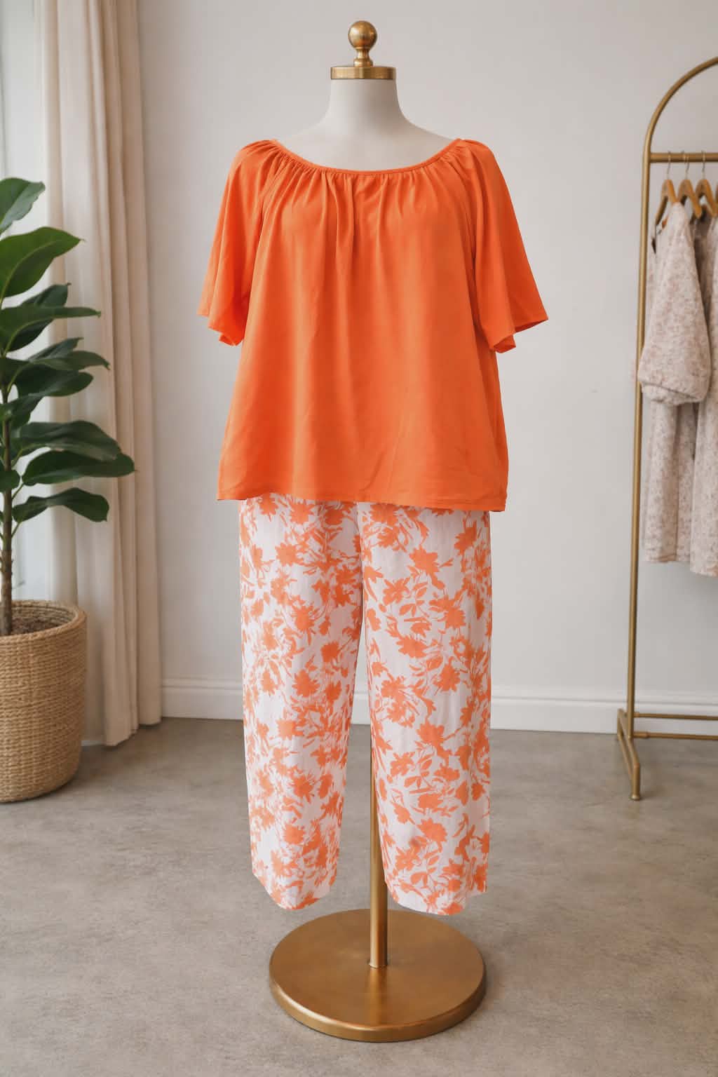 Orange and white 2 piece outfit
