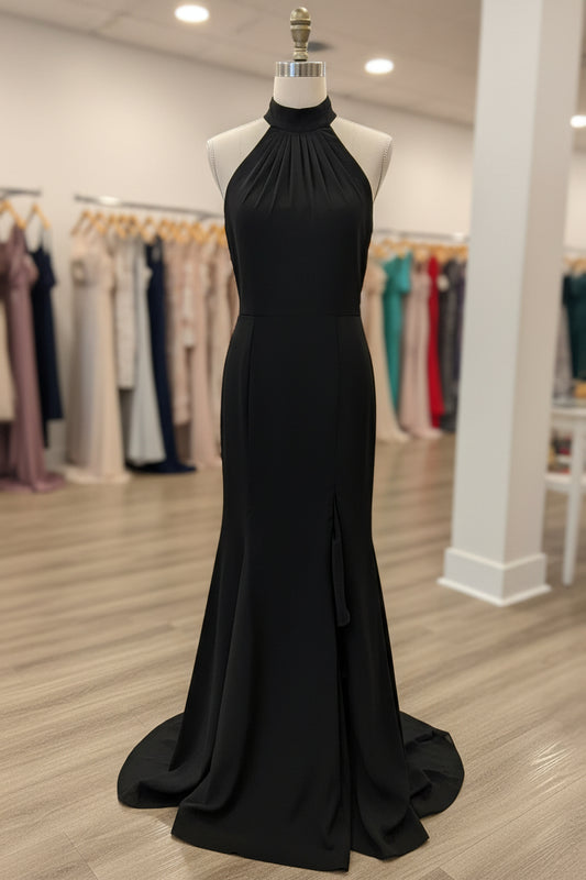 Black floor length zipper back
